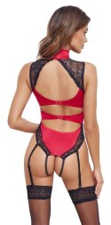 Zmysłowe body z satyny i koronki Cottelli LINGERIE (czerwono-czarne, L)