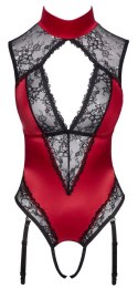 Zmysłowe body z satyny i koronki Cottelli LINGERIE (czerwono-czarne, L)