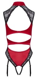 Zmysłowe body z satyny i koronki Cottelli LINGERIE (czerwono-czarne, L)