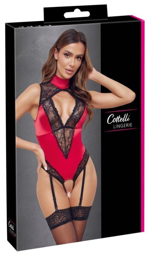 Eleganckie body z satyny i koronki w kolorze czerwono-czarnym, rozmiar XL