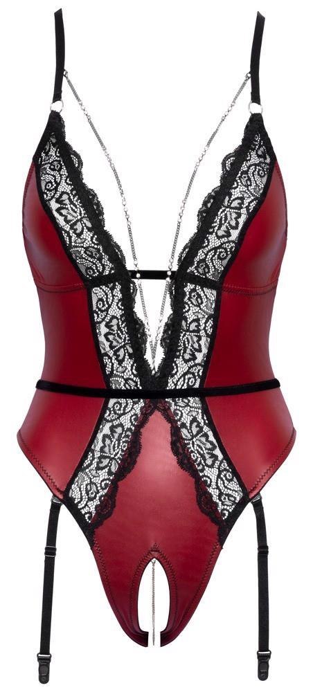Eleganckie body Abierta Fina czerwono-czarne M