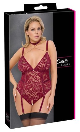 Zmysłowe body z otwartym krokiem i pasem do pończoch Cottelli CURVES, czerwone, 2XL