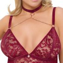 Czerwone Koronkowe Body z Otwartym Krokiem i Pasem do Pończoch Cottelli CURVES XL