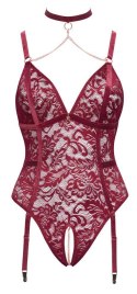 Czerwone Koronkowe Body z Otwartym Krokiem i Pasem do Pończoch Cottelli CURVES XL