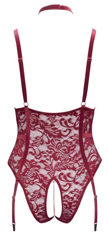 Czerwone Koronkowe Body z Otwartym Krokiem i Pasem do Pończoch Cottelli CURVES XL