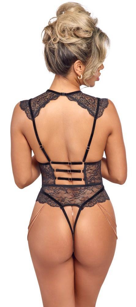 Eleganckie koronkowe body z otwartym krokiem L
