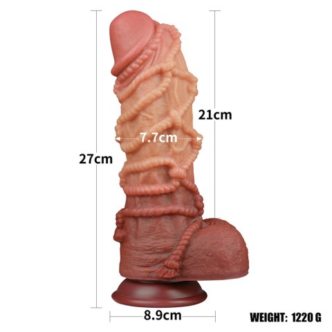 Luksusowe, Realistyczne Dildo King Size z Platynowego Silikonu, Dwuwarstwowe, 10.5 cala z Akcentem Sznura