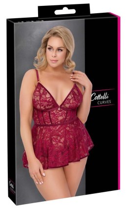 Zmysłowa Koszulka Babydoll z Koronką i Aksamitem, Czerwona, XL