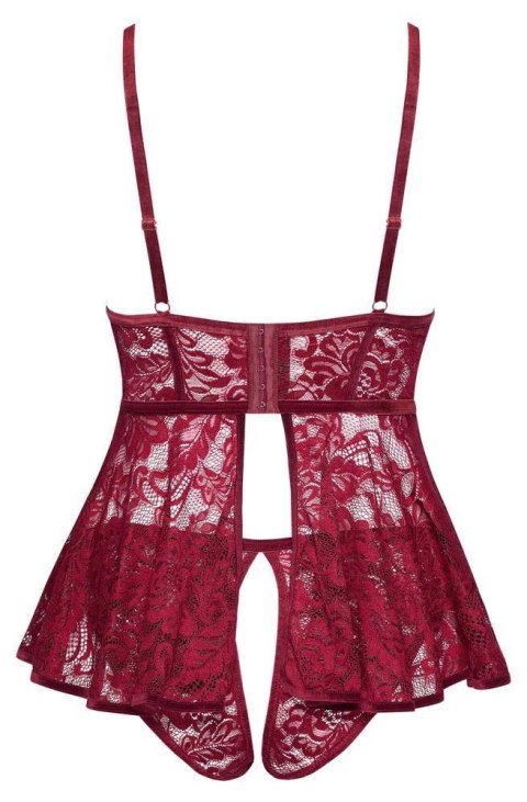Zmysłowa Koszulka Babydoll z Koronką i Aksamitem, Czerwona, XL