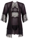 Zmysłowy Komplet: Koszulka Nocna, Kimono i Stringi - Czarny XL