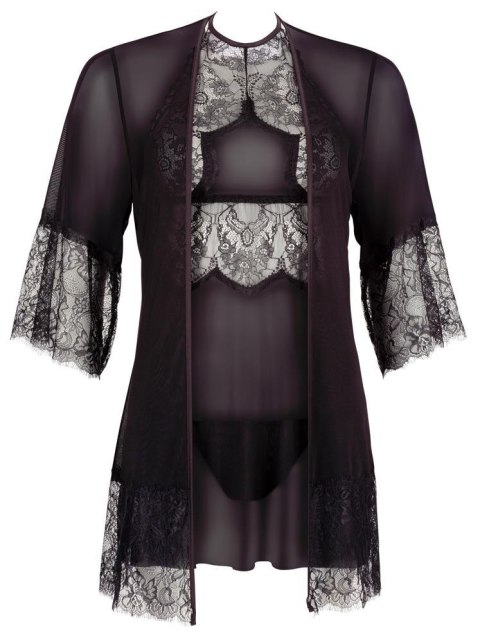 Zmysłowy Komplet: Koszulka Nocna, Kimono i Stringi - Czarny XL