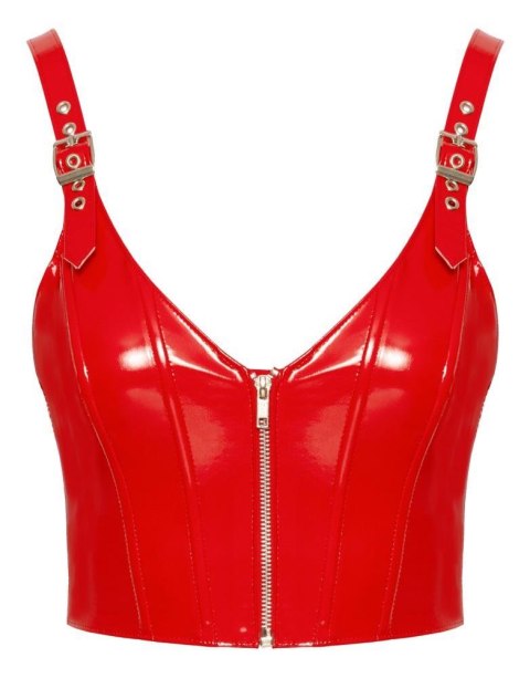 Czerwony winylowy top z zamkiem – rozmiar M