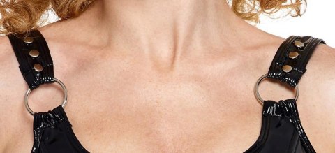 Elegancki Komplet Winylowy XL: Top i Stringi z Paskami do Pończoch