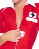 Zmysłowy Kostium Pielęgniarki z Lakierowanego Winylu – Czerwony, Rozmiar S