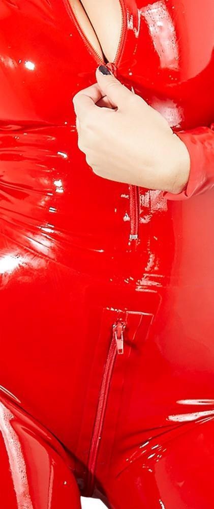 Zmysłowy Czerwony Catsuit Latexowy XS