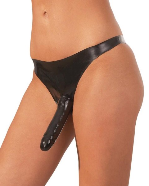 Czarne Lateksowe Figi z Podwójnym Dildo
