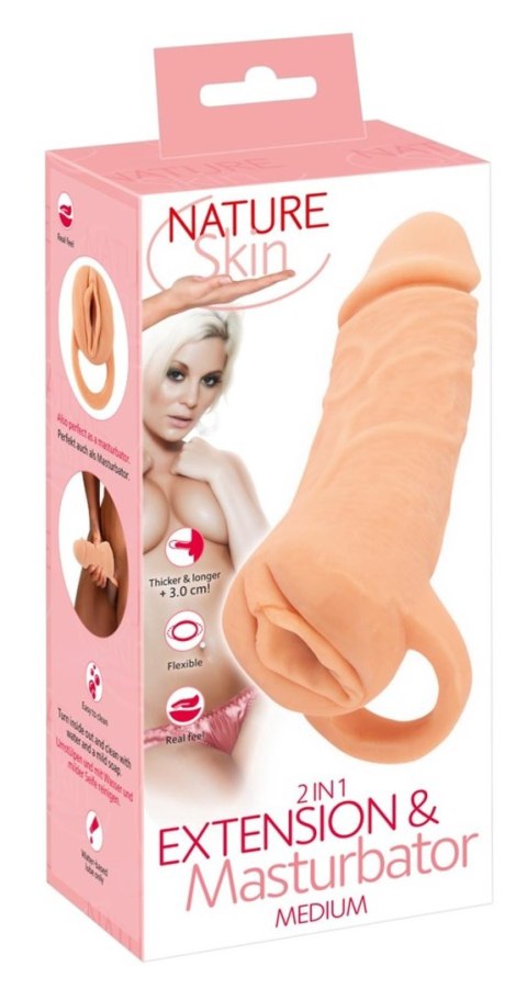 Nature Skin 2w1: Realistyczna Nakładka i Masturbator 18,5 cm