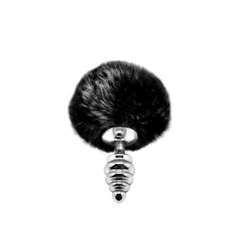 Luksusowy Metalowy Korek Analny 'Fluffy Twist' z Puszytym Ogonkiem – Czarny (S)