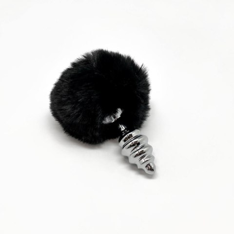 Luksusowy Metalowy Korek Analny 'Fluffy Twist' z Puszytym Ogonkiem – Czarny (S)