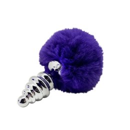 Fluffly Twist S – Metalowy Plug Analny z Fioletowym Pomponem