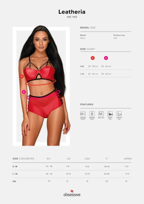 Zmysłowy komplet bielizny Leatheria, 2-częściowy, czerwony S/M