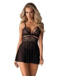 Zmysłowa Babydoll 838-BAB-1 z Koronką i Stringami, Czarna L/XL