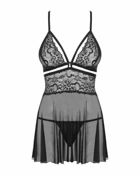Zmysłowa Babydoll 838-BAB-1 z Koronką i Stringami, Czarna L/XL
