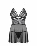 Zmysłowa Czarna Babydoll 838-BAB-1 ze Stringami (rozmiar XXL)