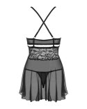 Zmysłowa Czarna Babydoll 838-BAB-1 ze Stringami (rozmiar XXL)