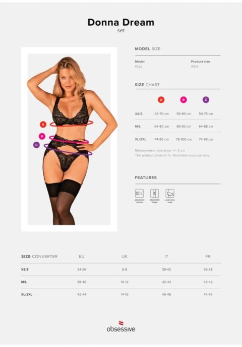 Zmysłowy komplet Donna Dream 3-częściowy M/L