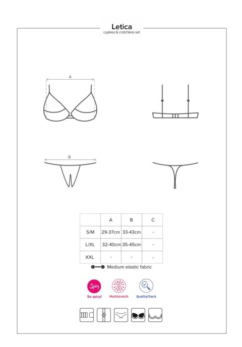 Erotyczny komplet bielizny Letica – otwarty biustonosz i stringi, czarny (S/M)