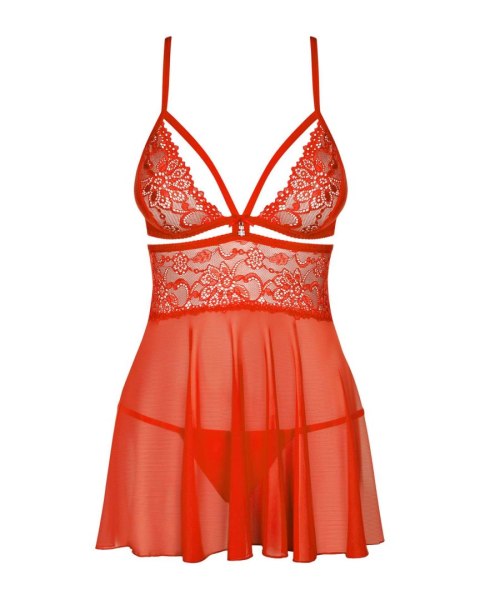 Seksowna Czerwona Babydoll z Koronką i Stringami (Rozmiar S/M)