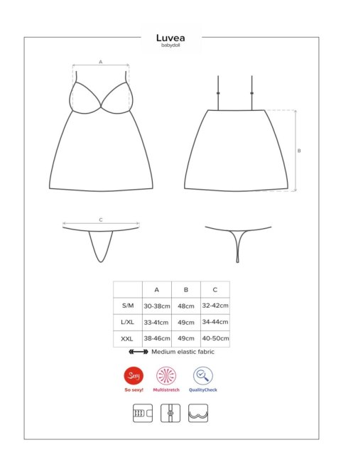 Elegancka babydoll Luvae ze stringami – czarna, rozmiar XXL