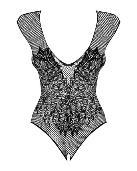 Zmysłowe Body B112 z Siateczką i Otwartym Krokiem (Rozmiary S/M/L)